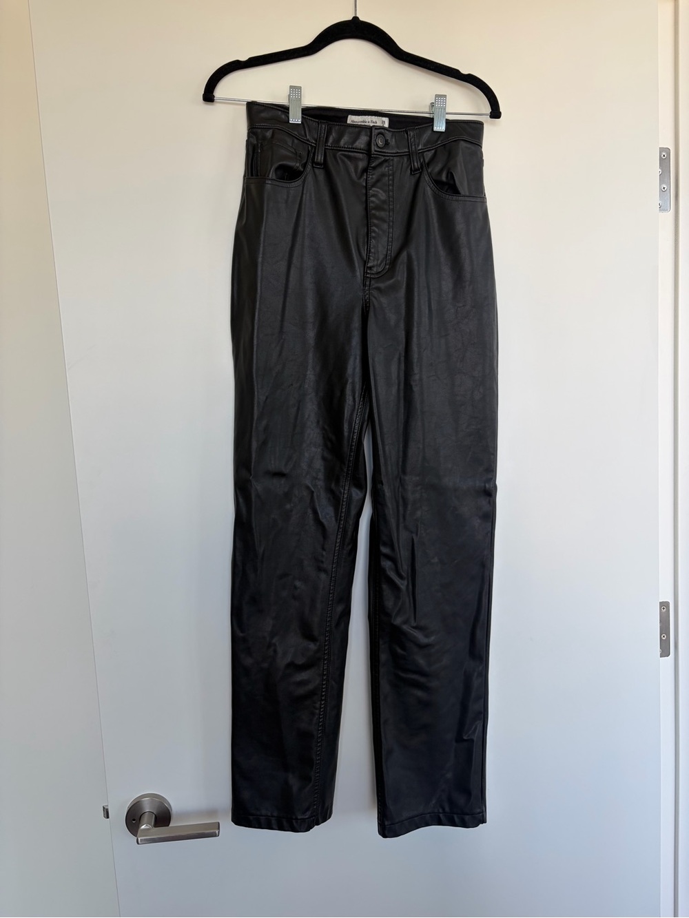 Abercrombie & Fitch Black Faux Leather Ultra High Rise 90’s Straight Pant